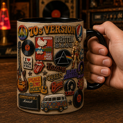 Classic Rock Pins Mug – Vintage Retro 70s Band Enamel Badge Ceramic Coffee Cup