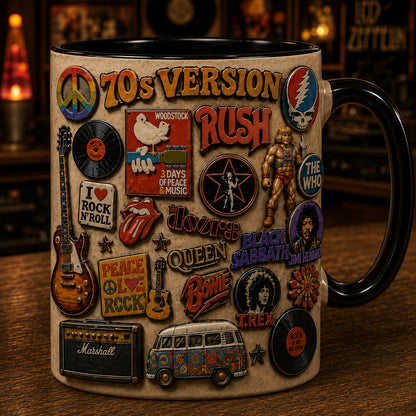 70s Version Classic Rock Pins Mug – Vintage Retro Band Enamel Badge Coffee Cup
