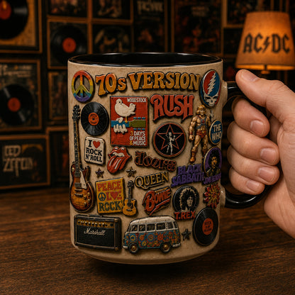 70s Version Classic Rock Pins Mug – Vintage Retro Band Enamel Badge Coffee Cup