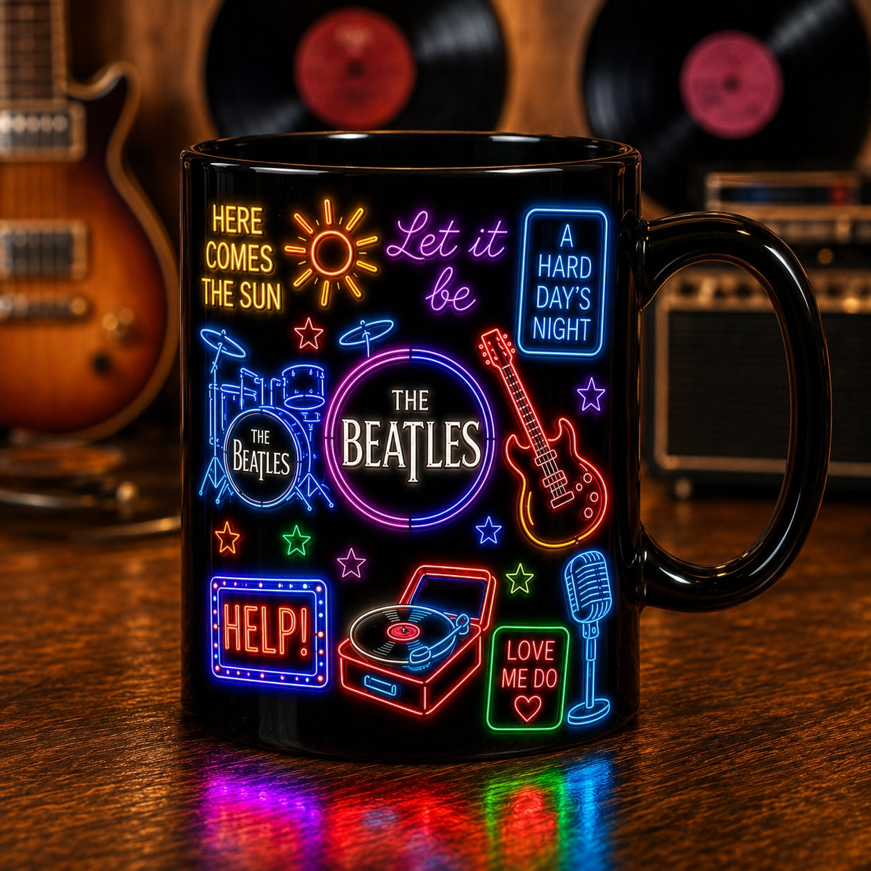 The Beatles Neon Sign Mug – Retro Glowing Songs Abbey Road Ceramic Coffee Cup