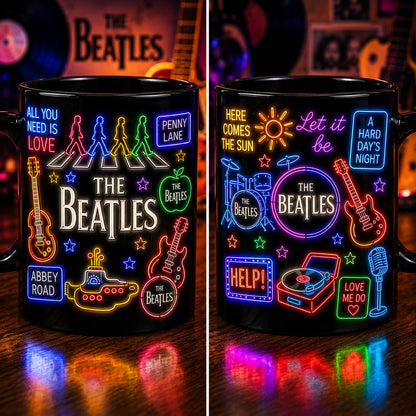 The Beatles Neon Sign Mug – Retro Glowing Songs Abbey Road Ceramic Coffee Cup