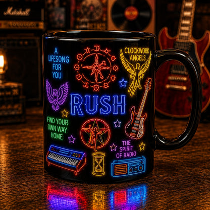 Rush Band Neon Sign Mug – Glowing Starman 2112 Prog Rock Ceramic Coffee Cup