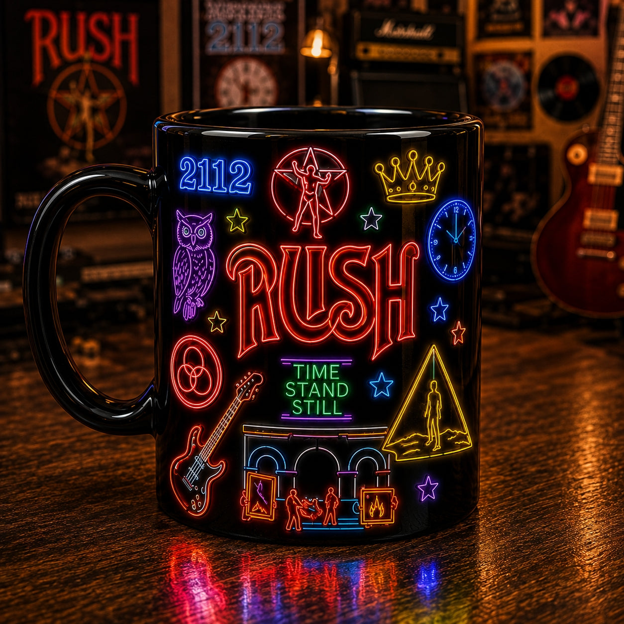 Rush Band Neon Sign Mug – Glowing Starman 2112 Prog Rock Ceramic Coffee Cup