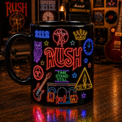 Rush Band Neon Sign Mug – Glowing Starman 2112 Prog Rock Ceramic Coffee Cup