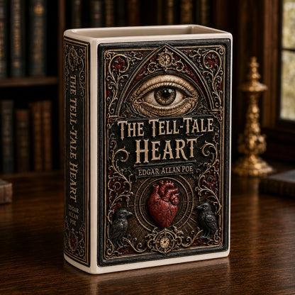 Edgar Allan Poe The Tell-Tale Heart Ceramic Book Vase - Gothic Home Decor & Bookish Gift
