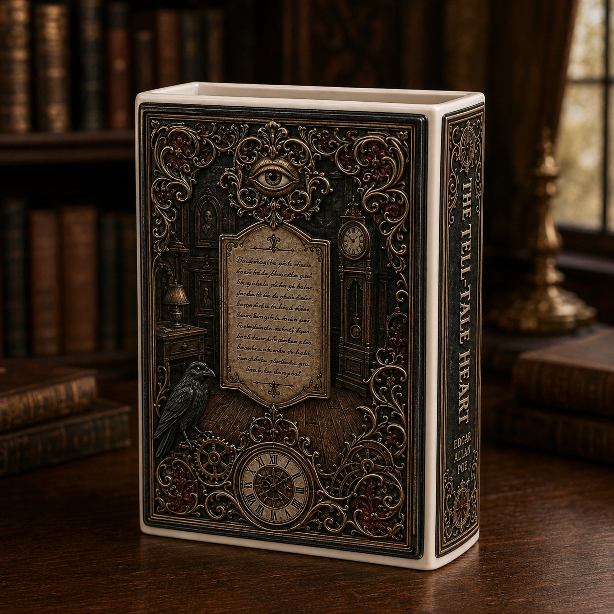 Edgar Allan Poe The Tell-Tale Heart Ceramic Book Vase - Gothic Home Decor & Bookish Gift