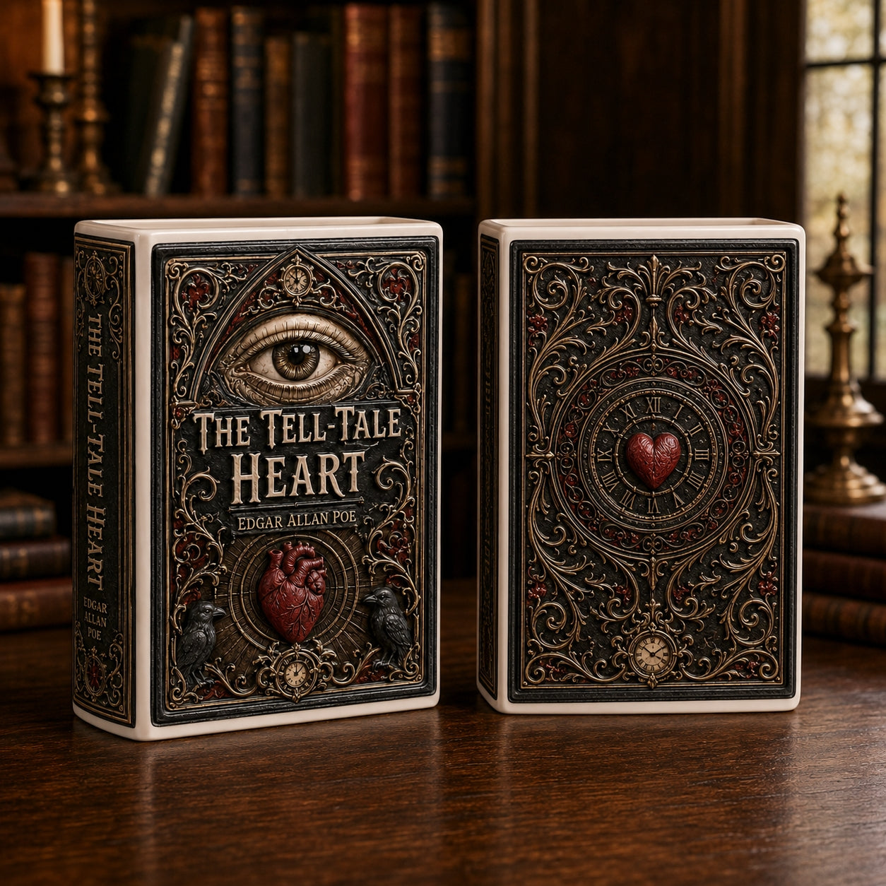 Edgar Allan Poe The Tell-Tale Heart Ceramic Book Vase - Gothic Home Decor & Bookish Gift