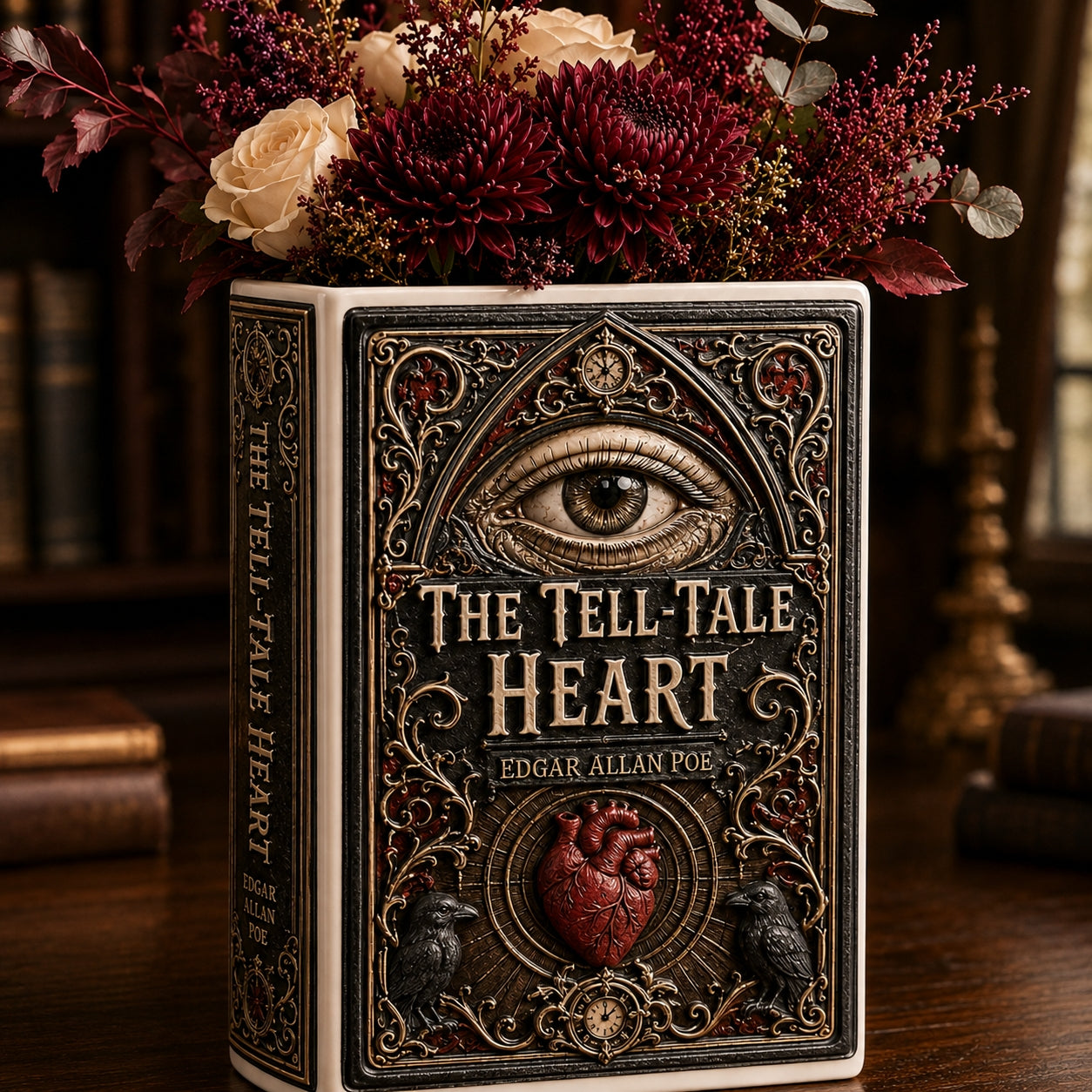 Edgar Allan Poe The Tell-Tale Heart Ceramic Book Vase - Gothic Home Decor & Bookish Gift