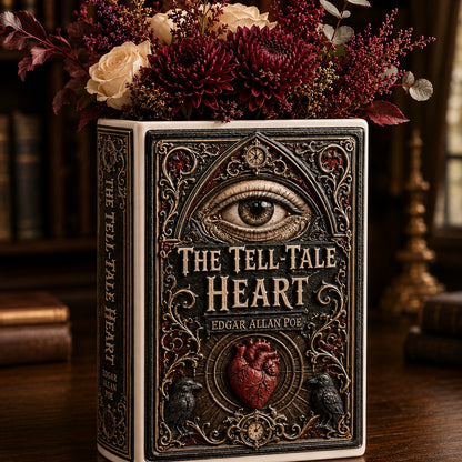 Edgar Allan Poe The Tell-Tale Heart Ceramic Book Vase - Gothic Home Decor & Bookish Gift
