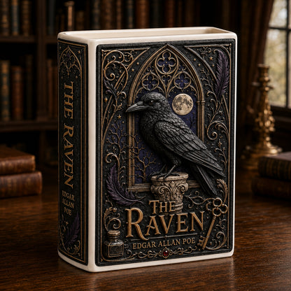 Edgar Allan Poe The Raven Ceramic Book Vase - Gothic Flower Pot & Bookshelf Decor