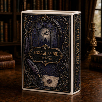 Edgar Allan Poe The Raven Ceramic Book Vase - Gothic Flower Pot & Bookshelf Decor