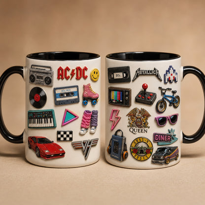 80s Retro Vintage Pins Mug – 1980s Pop Culture Enamel Badge Coffee Cup