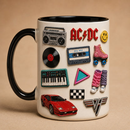 80s Retro Vintage Pins Mug – 1980s Pop Culture Enamel Badge Coffee Cup