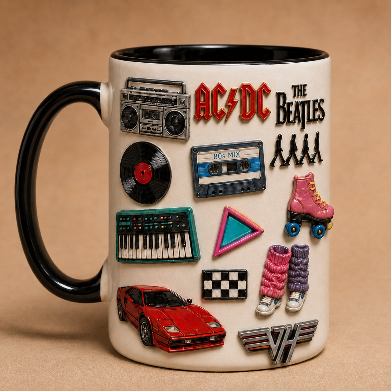 Retro 90s Grunge & Alt Rock Ceramic Mug – Vintage Band Pins Discman Fan Gift