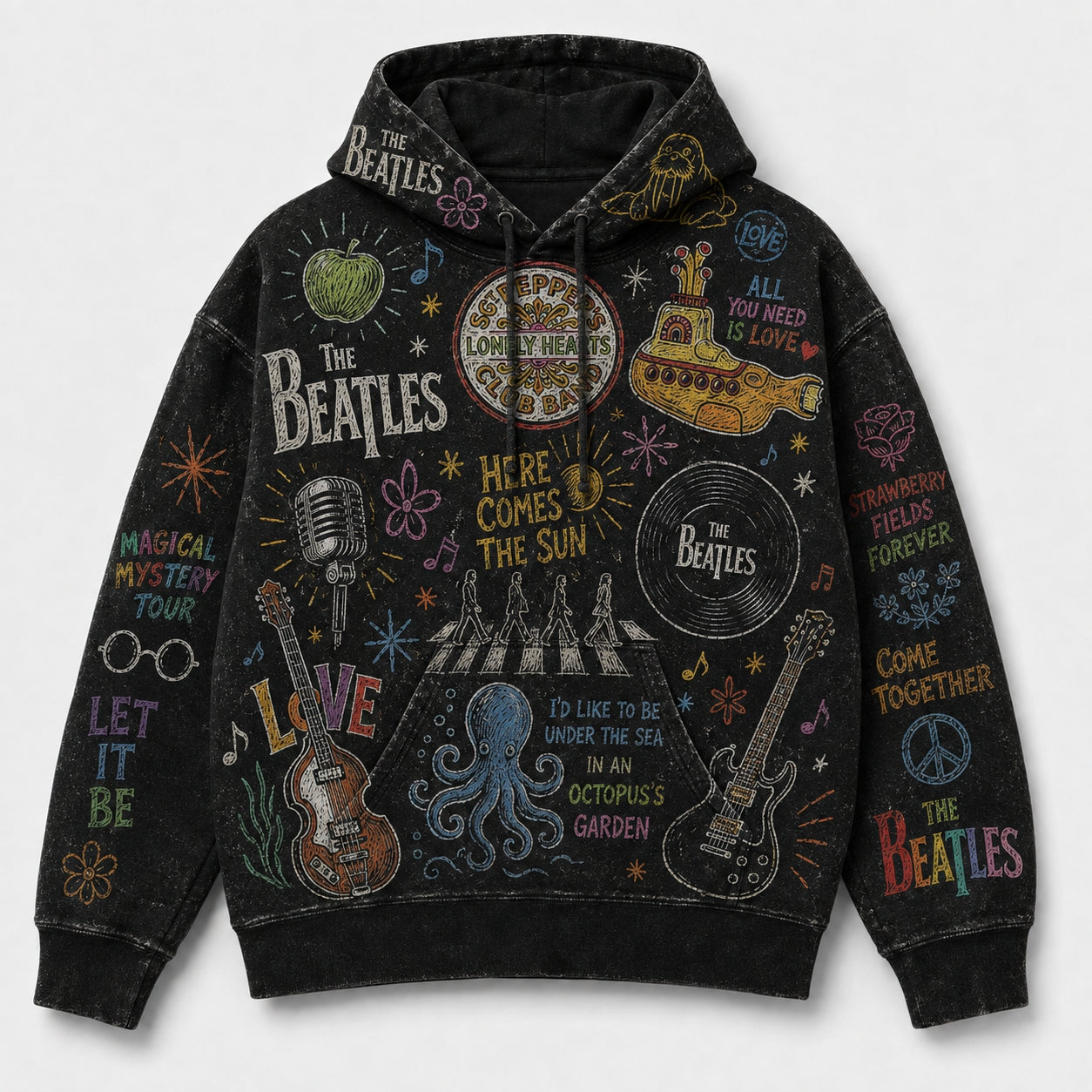The Beatles Hoodie, Beatles Pullover Hoodie, Vintage Rock Band Sweatshirt, Chalk Art Graphic Hoodie, Beatles Fan Gift, Music Lover Hoodie