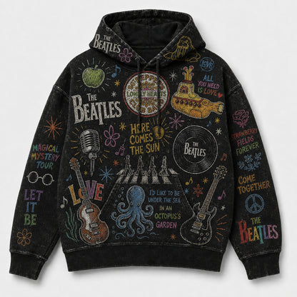 The Beatles Hoodie, Beatles Pullover Hoodie, Vintage Rock Band Sweatshirt, Chalk Art Graphic Hoodie, Beatles Fan Gift, Music Lover Hoodie