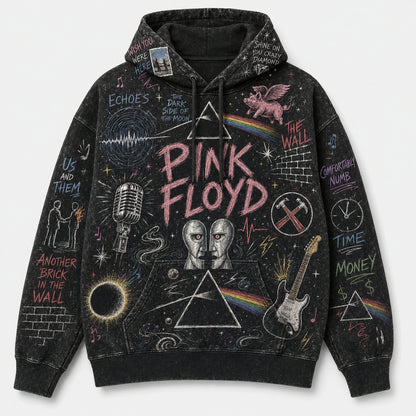 Pink Floyd Hoodie, Vintage Pink Floyd Pullover Hoodie, Chalk Art Rock Band Sweatshirt, Dark Side of the Moon Hoodie, Classic Rock Fan Gift