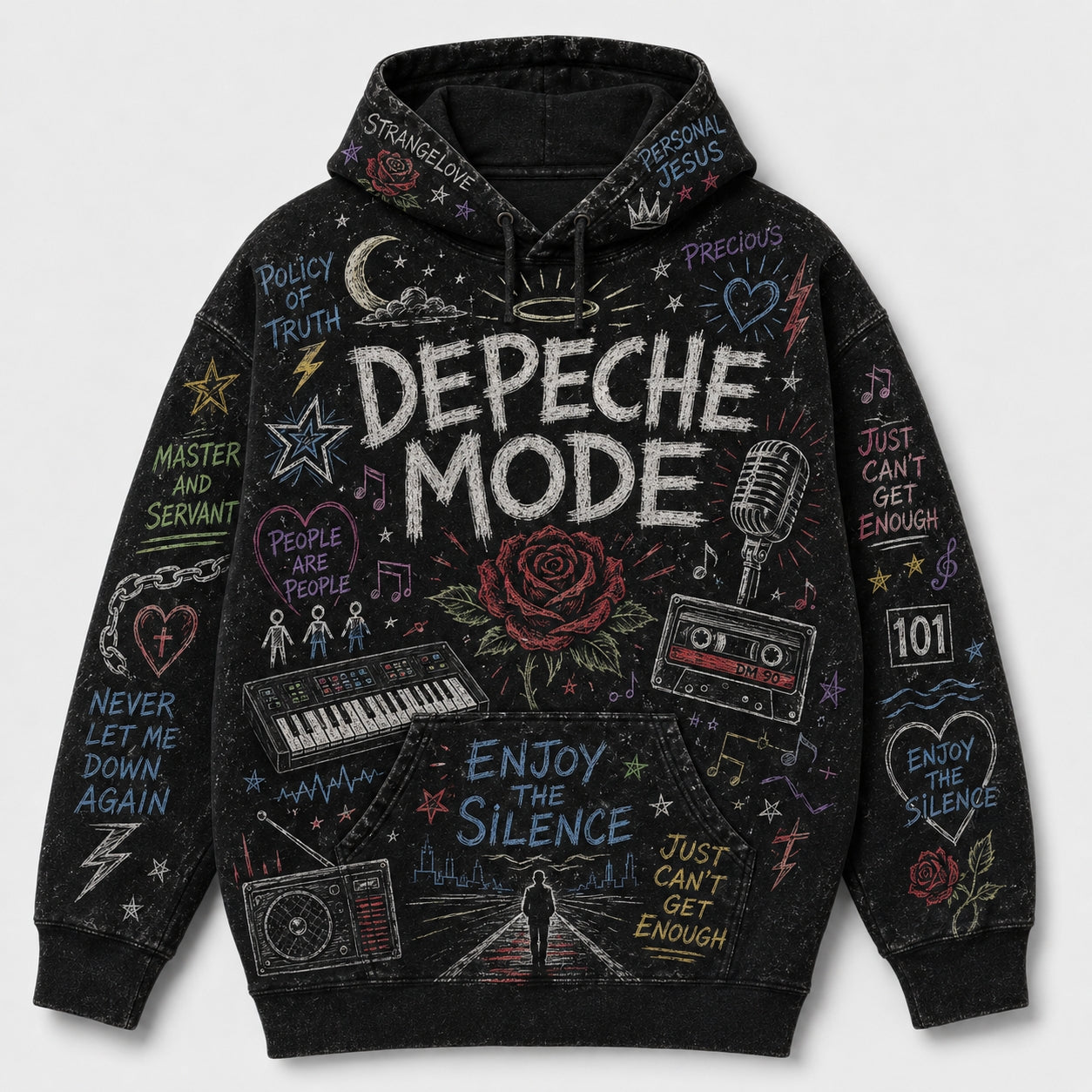 Depeche Mode Hoodie, Vintage Depeche Mode Pullover Hoodie, Chalk Art Synth Pop Sweatshirt, 80s New Wave Fan Gift, Music Lover Hoodie