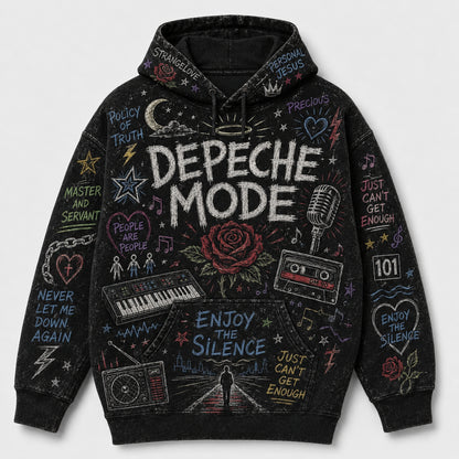 Depeche Mode Hoodie, Vintage Depeche Mode Pullover Hoodie, Chalk Art Synth Pop Sweatshirt, 80s New Wave Fan Gift, Music Lover Hoodie