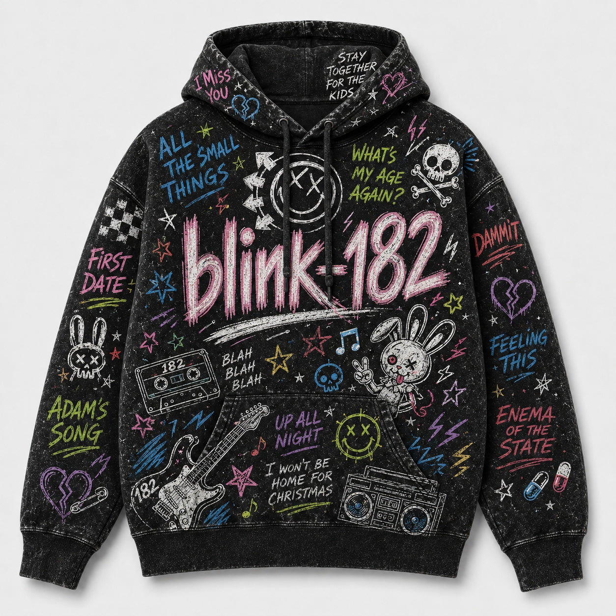 Blink-182 Hoodie, Vintage Blink-182 Pullover Hoodie, Pop Punk Chalk Art Sweatshirt, 90s Emo Band Hoodie, Pop Punk Fan Gift