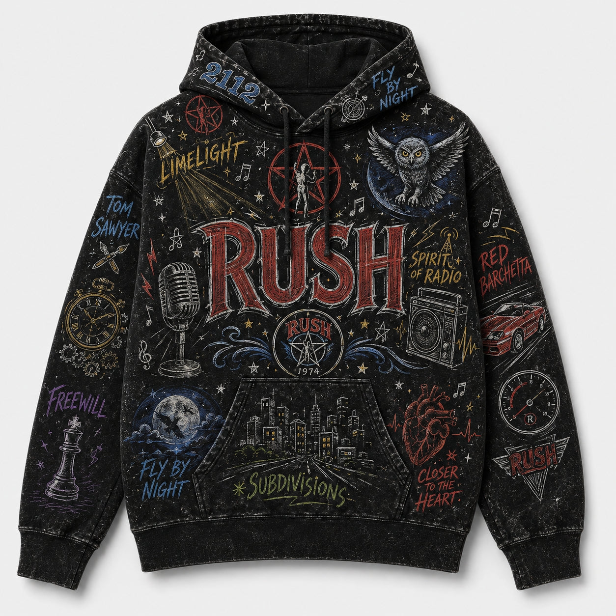 Rush Hoodie, Vintage Rush Pullover Hoodie, Chalk Art Progressive Rock Sweatshirt, 2112 Hoodie, Classic Rock Fan Gift