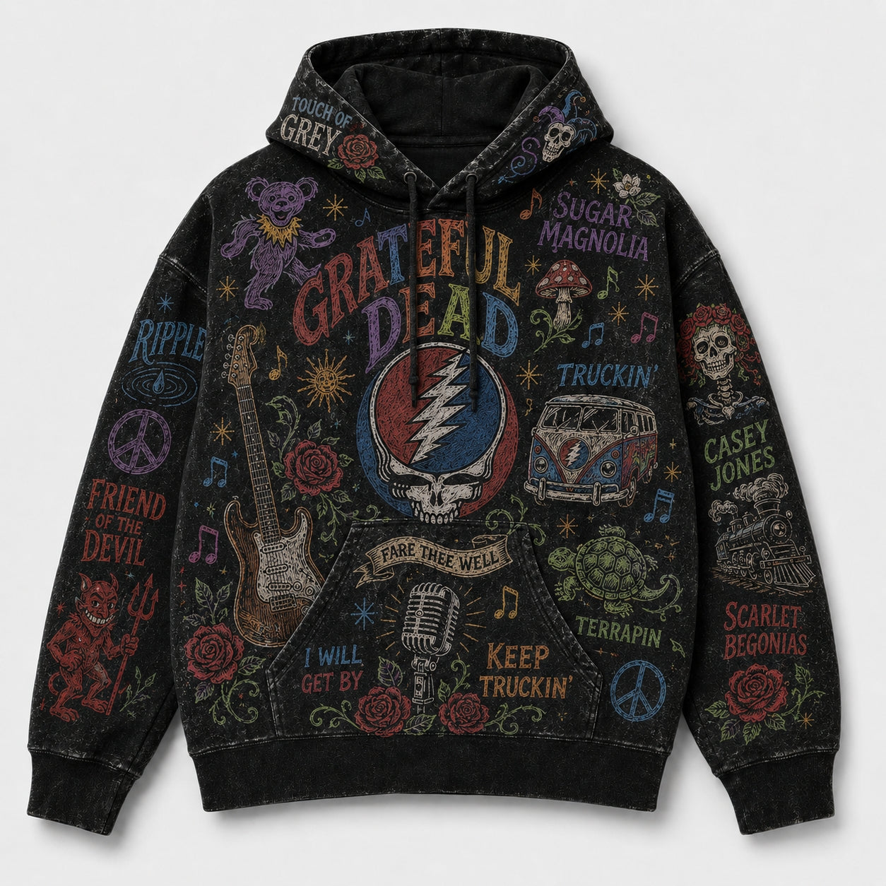 Grateful Dead Hoodie, Vintage Grateful Dead Pullover Hoodie, Chalk Art Classic Rock Sweatshirt, Steal Your Face Hoodie, Deadhead Fan Gift