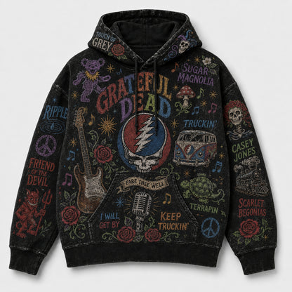 Grateful Dead Hoodie, Vintage Grateful Dead Pullover Hoodie, Chalk Art Classic Rock Sweatshirt, Steal Your Face Hoodie, Deadhead Fan Gift