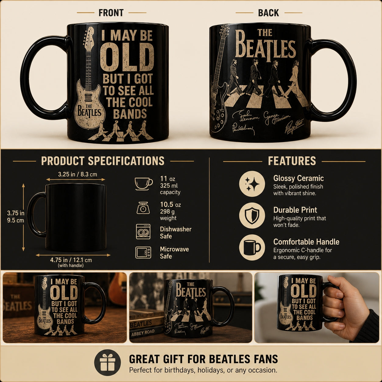 The Beatles Ceramic Mug – Vintage Abbey Road I May Be Old Cool Bands Coffee Cup