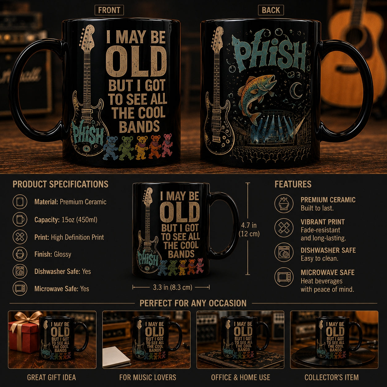 Phish Band Ceramic Mug – Vintage Concert Stage Guitar Jam Rock Coffee Cup