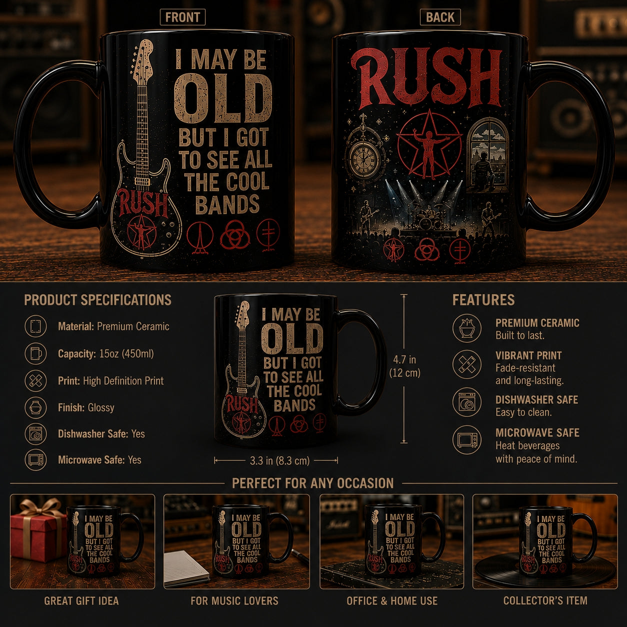 Rush Band Ceramic Mug – Vintage 2112 Starman Progressive Rock Coffee Cup