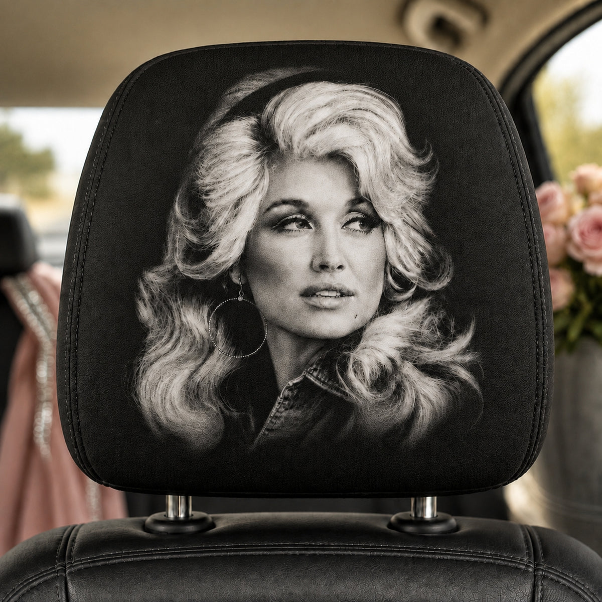 Dolly Parton Car Headrest Cover – Country Music Auto Interior Decor