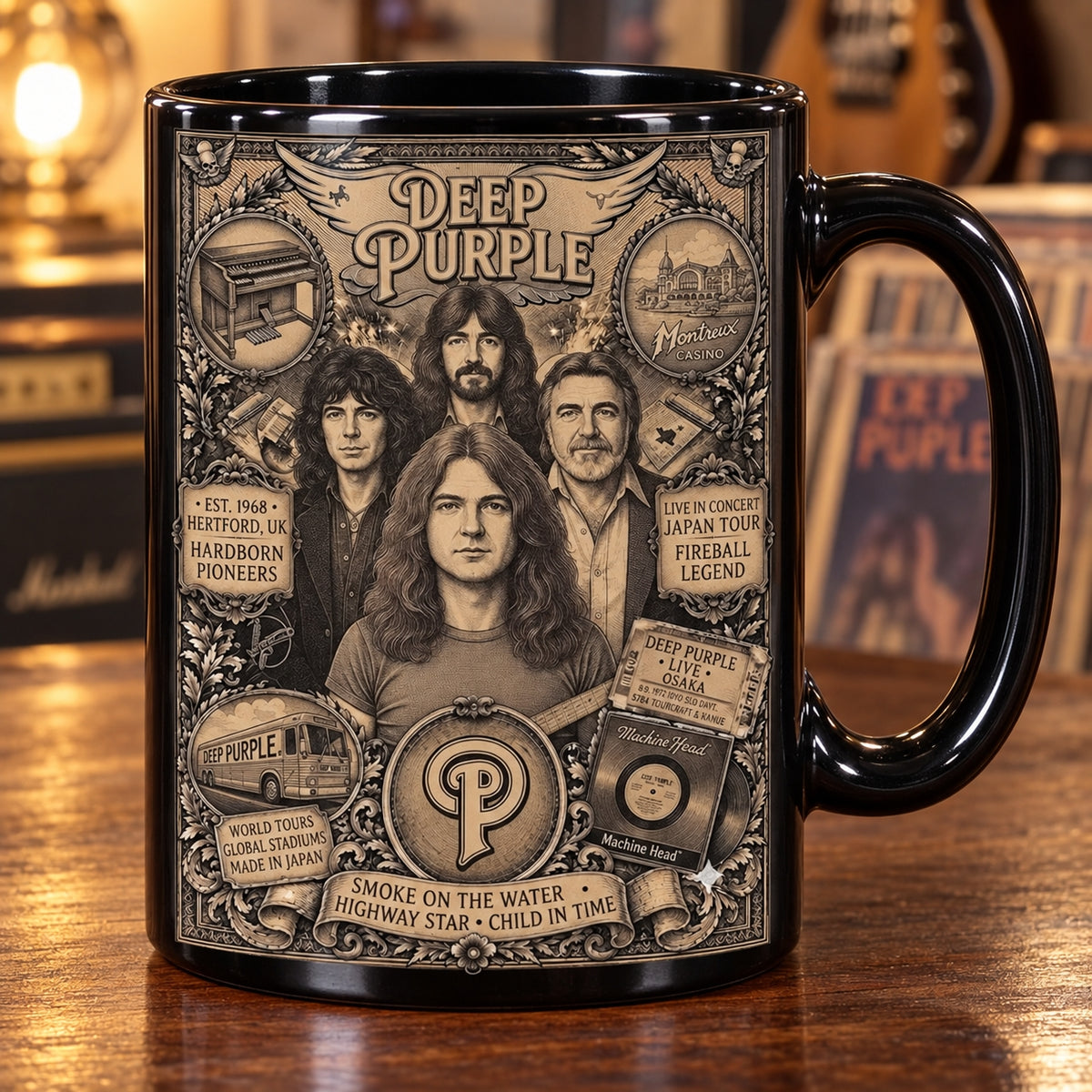 Deep Purple Vintage Band Tribute Coffee Mug – Smoke On The Water Machine Head Ceramic Cup