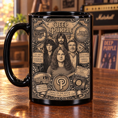Deep Purple Vintage Band Tribute Coffee Mug – Smoke On The Water Machine Head Ceramic Cup