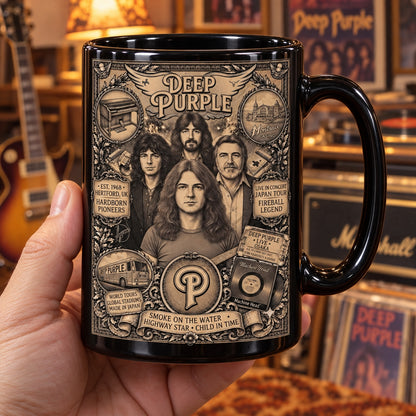 Deep Purple Vintage Band Tribute Coffee Mug – Smoke On The Water Machine Head Ceramic Cup
