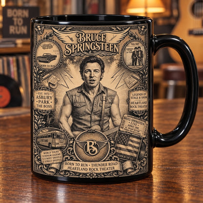 Bruce Springsteen Vintage Tribute Coffee Mug – The Boss Born To Run Asbury Park Ceramic Cup