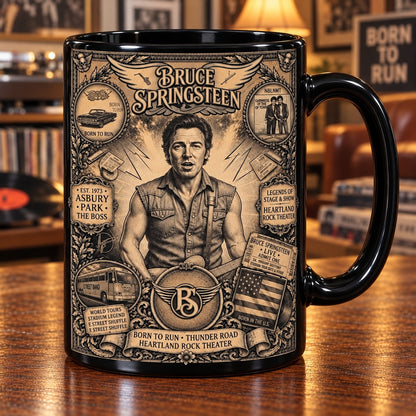 Bruce Springsteen Vintage Tribute Coffee Mug – The Boss Born To Run Asbury Park Ceramic Cup