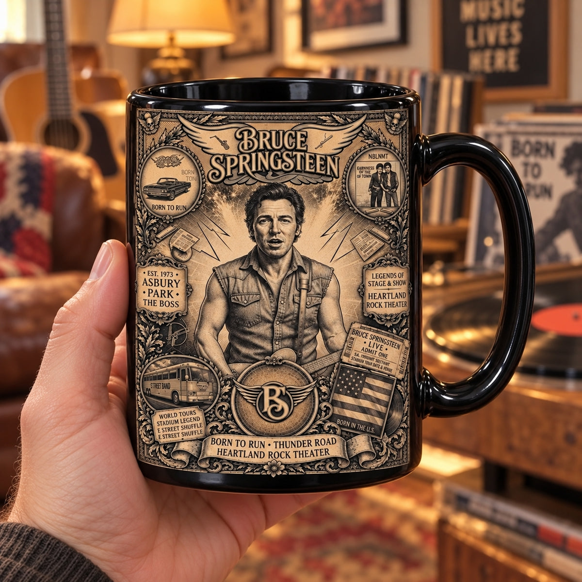 Bruce Springsteen Vintage Tribute Coffee Mug – The Boss Born To Run Asbury Park Ceramic Cup