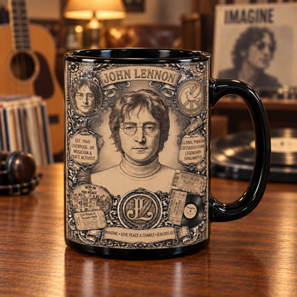 John Lennon Vintage Tribute Coffee Mug – Imagine Bed-In For Peace Ceramic Cup