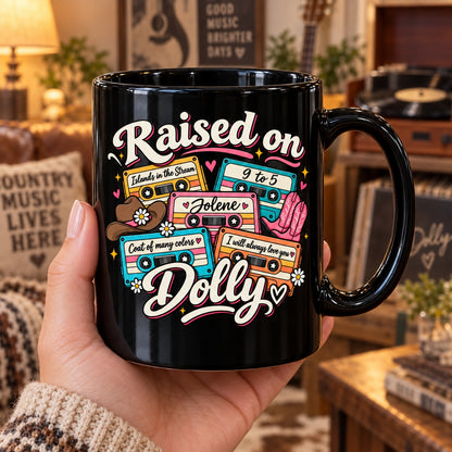 Dolly Parton Raised On Dolly Coffee Mug – Vintage Cassette Tape 9 to 5 Jolene Ceramic Cup