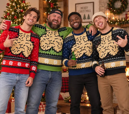 Funny "Jingle Balls" Ugly Christmas Sweater – Hairy Chest Adult Humor Holiday Sweatshirt
