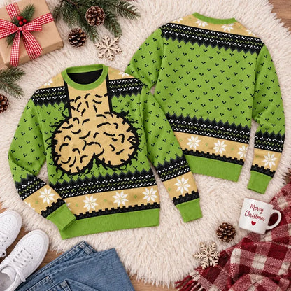 Funny "Jingle Balls" Ugly Christmas Sweater – Hairy Chest Adult Humor Holiday Sweatshirt