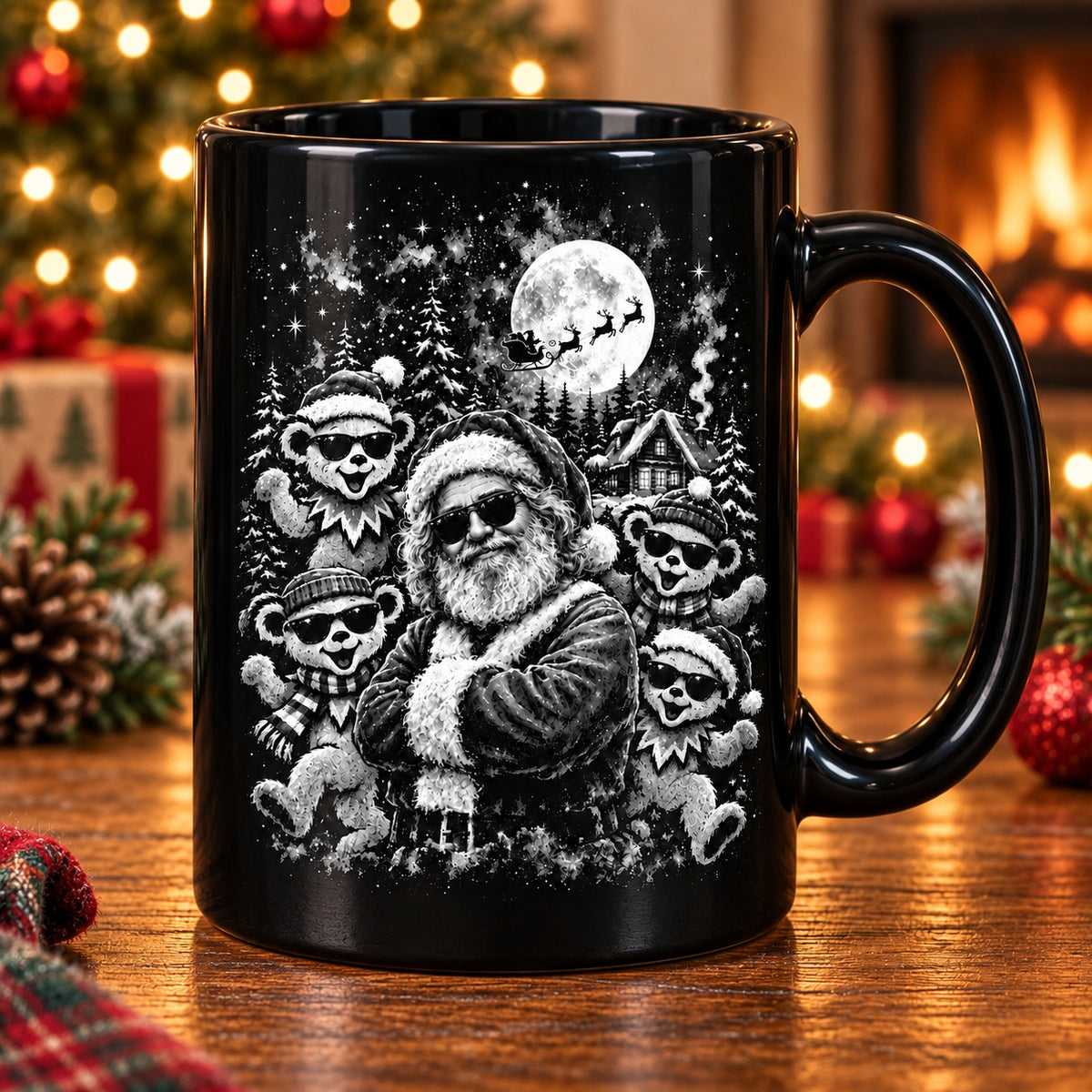 Grateful Dead Christmas Coffee Mug – Santa Claus & Dancing Bears Winter Ceramic Cup