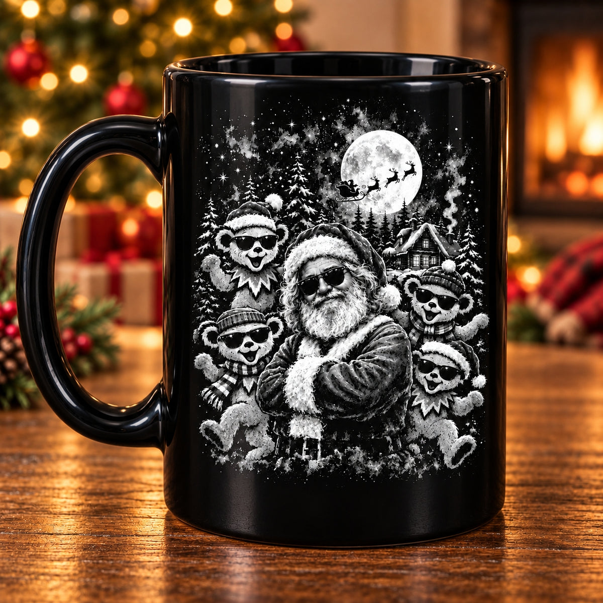 Grateful Dead Christmas Coffee Mug – Santa Claus & Dancing Bears Winter Ceramic Cup