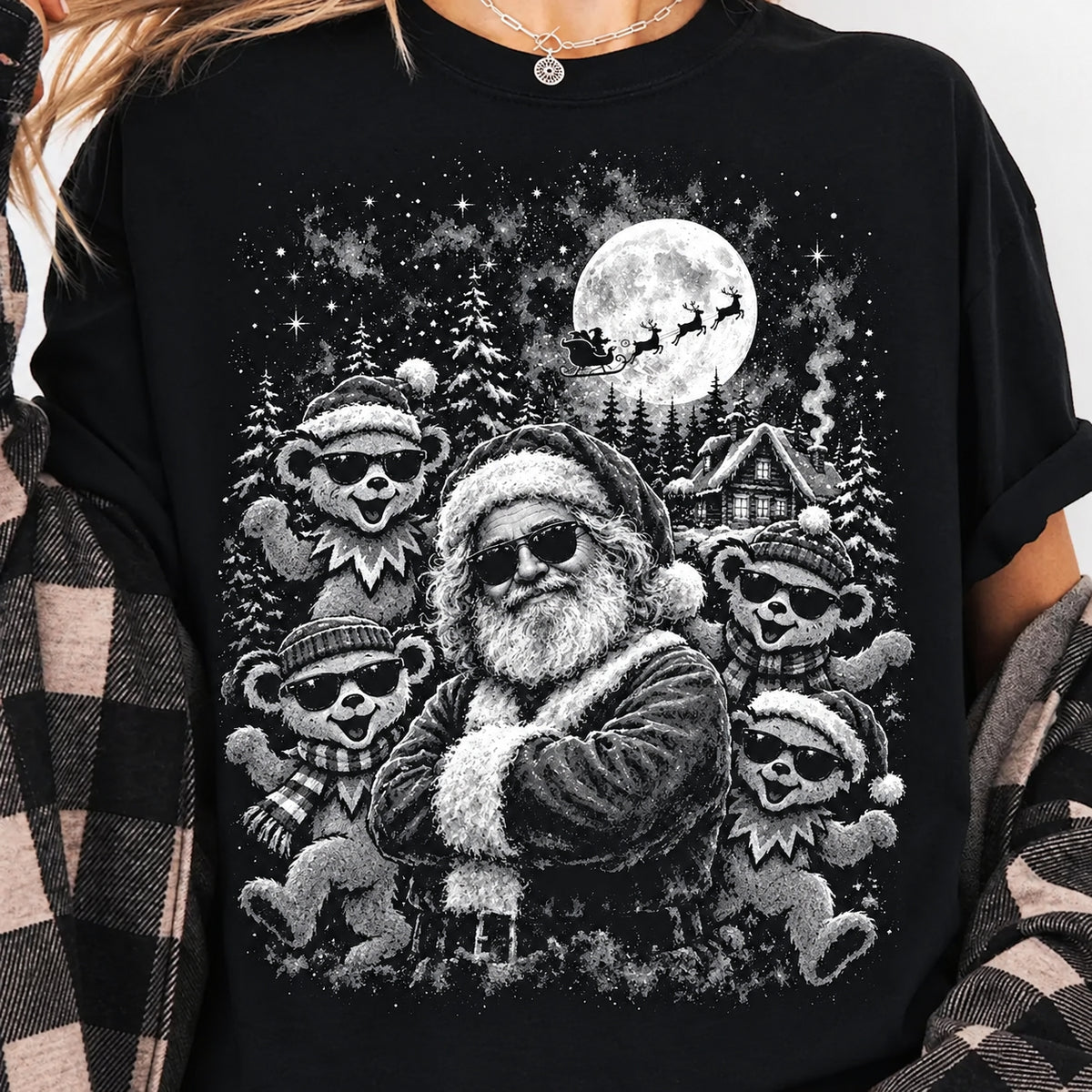 Grateful Dead Dancing Bears Christmas T-Shirt, Cool Santa Deadhead Holiday Tee