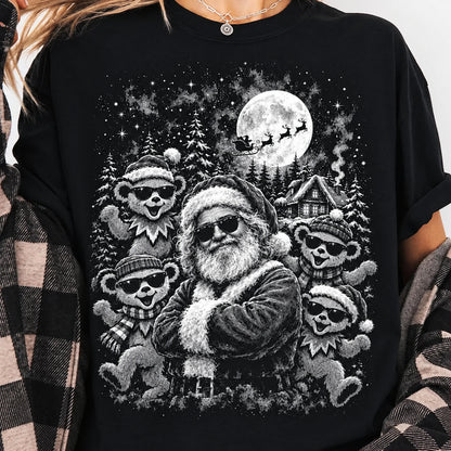 Grateful Dead Dancing Bears Christmas T-Shirt, Cool Santa Deadhead Holiday Tee