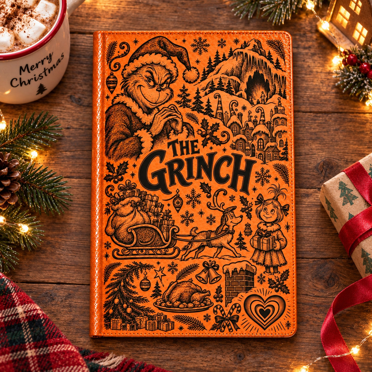The Grinch Vintage Vegan Leather Notebook – Whoville Christmas Holiday Journal & Diary