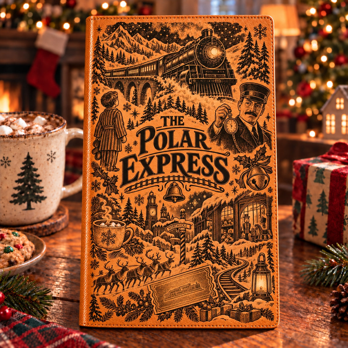 The Polar Express Vintage Vegan Leather Notebook – Classic Christmas Train Holiday Journal & Diary