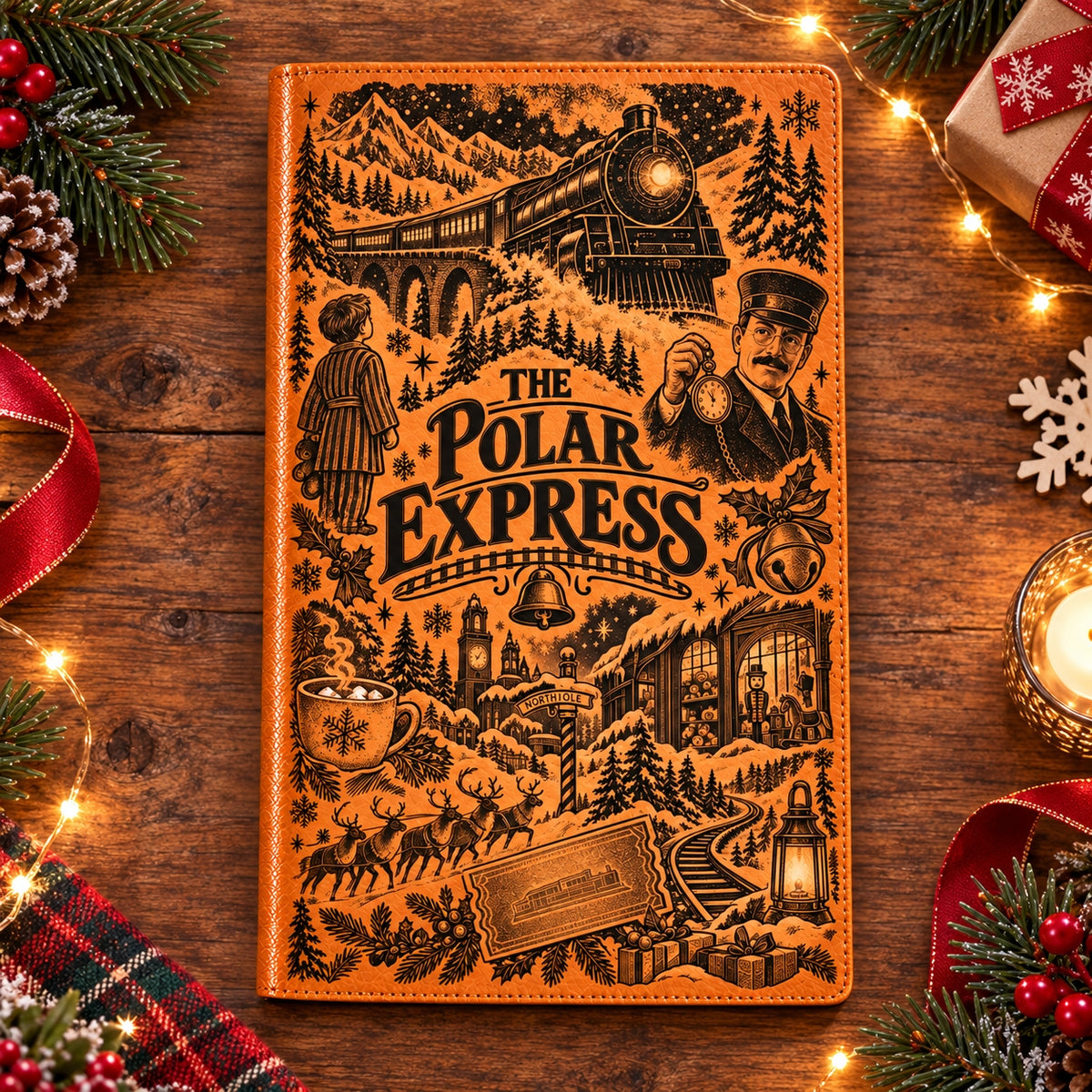 The Polar Express Vintage Vegan Leather Notebook – Classic Christmas Train Holiday Journal & Diary