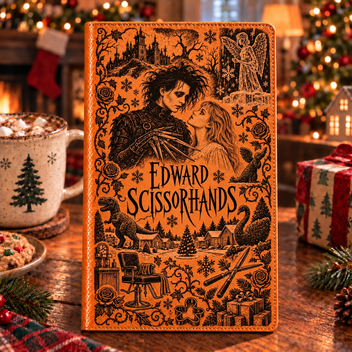 Edward Scissorhands Vintage Vegan Leather Notebook – Tim Burton Gothic Christmas Journal & Diary