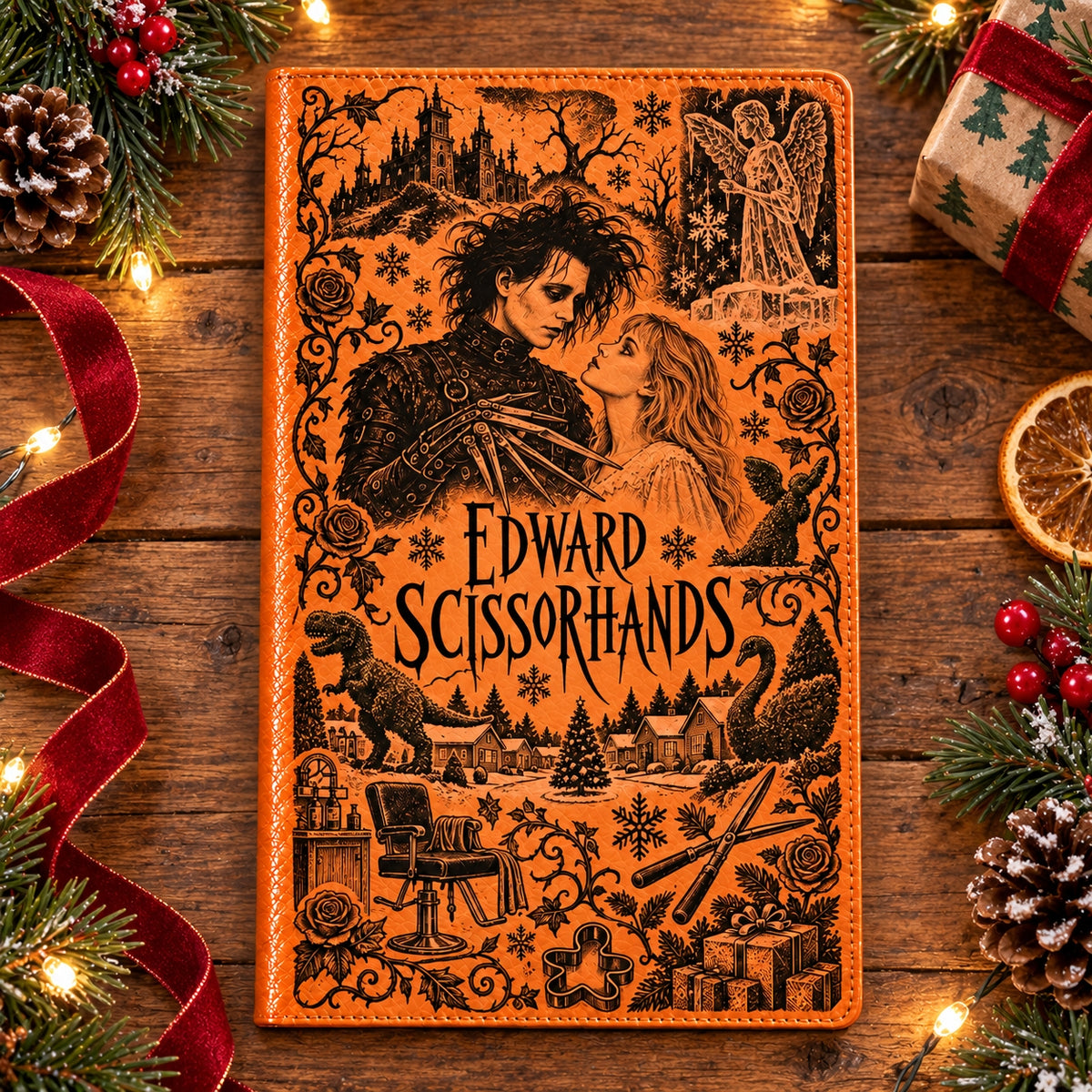 Edward Scissorhands Vintage Vegan Leather Notebook – Tim Burton Gothic Christmas Journal & Diary